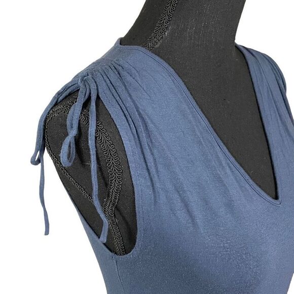 Club Monaco Sunfaded Indigo Cinched Tied Shoulder Top - Picture 2 of 5